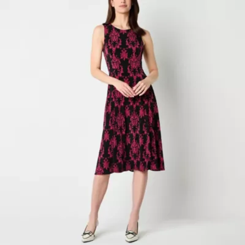 Danny & Nicole Womens Damask Midi Jacket Dress