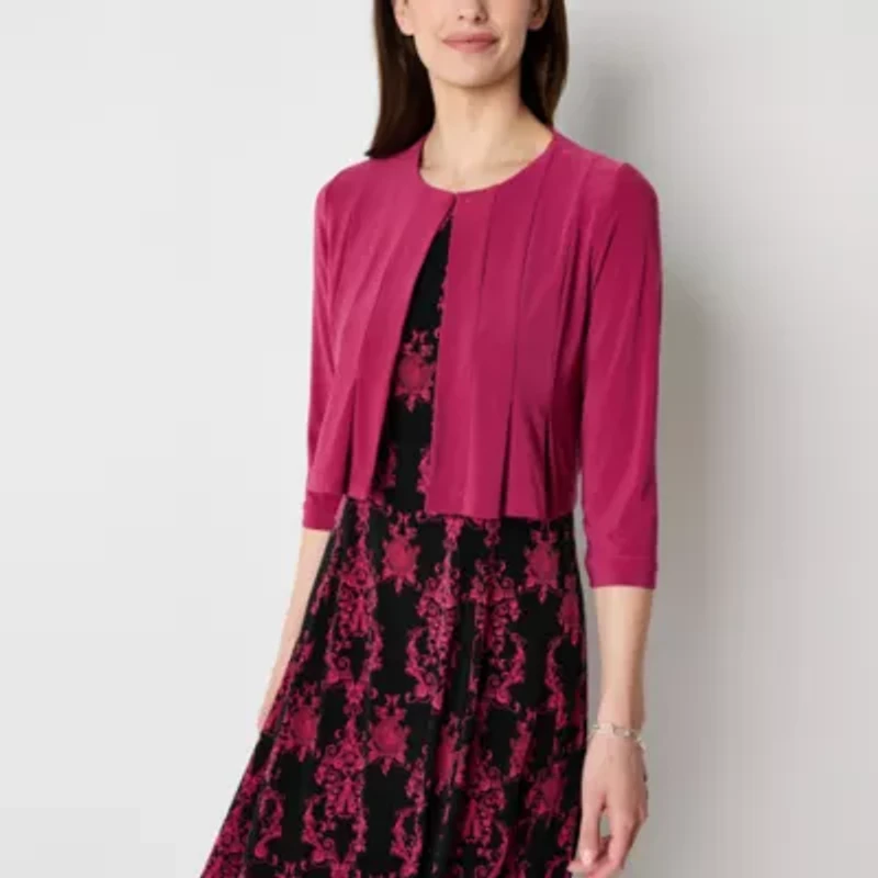 Danny & Nicole Womens Damask Midi Jacket Dress