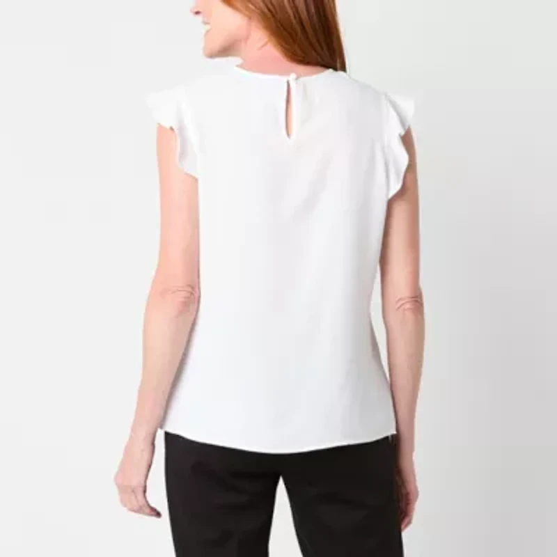 Black Label by Evan-Picone Womens Crew Neck Sleeveless Blouse