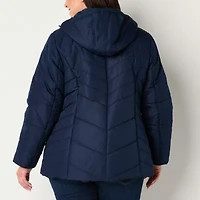 Liz Claiborne Womens Plus Hooded Midweight Puffer Jacket