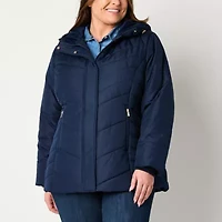 Liz Claiborne Womens Plus Hooded Midweight Puffer Jacket