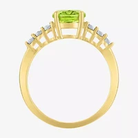 Womens Diamond Accent Genuine Green Peridot 10K Gold Delicate Side Stone Cocktail Ring