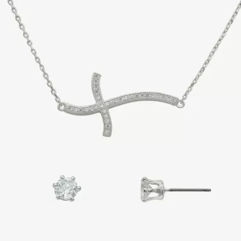 Sparkle Allure Womens Cubic Zirconia Pure Silver Over Brass Cross 2-pc. Jewelry Set