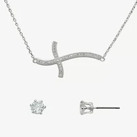 Sparkle Allure Womens Cubic Zirconia Pure Silver Over Brass Cross 2-pc. Jewelry Set