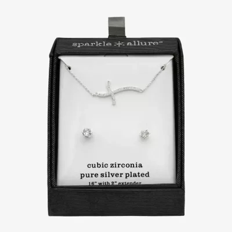 Sparkle Allure Womens Cubic Zirconia Pure Silver Over Brass Cross 2-pc. Jewelry Set