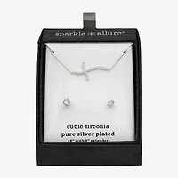 Sparkle Allure Womens Cubic Zirconia Pure Silver Over Brass Cross 2-pc. Jewelry Set
