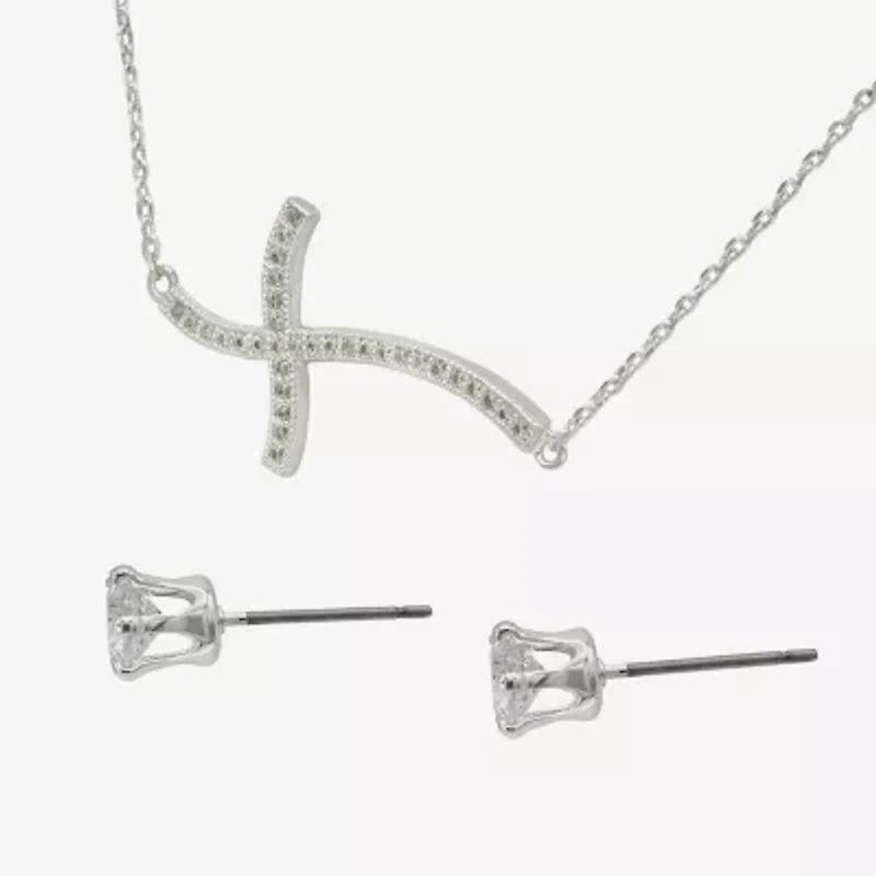 Sparkle Allure Womens Cubic Zirconia Pure Silver Over Brass Cross 2-pc. Jewelry Set
