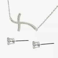 Sparkle Allure Womens Cubic Zirconia Pure Silver Over Brass Cross 2-pc. Jewelry Set