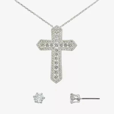 Sparkle Allure Womens Cubic Zirconia Pure Silver Over Brass Cross 2-pc. Jewelry Set
