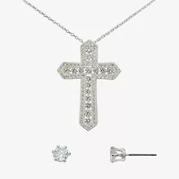 Sparkle Allure Womens Cubic Zirconia Pure Silver Over Brass Cross -pc. Jewelry Set