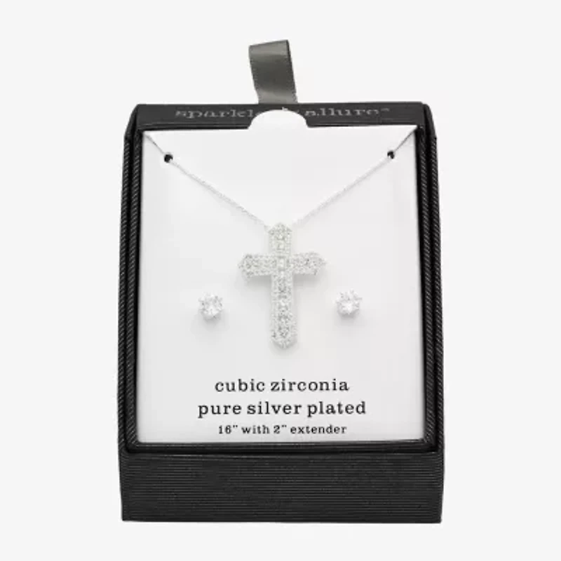 Sparkle Allure Womens Cubic Zirconia Pure Silver Over Brass Cross -pc. Jewelry Set