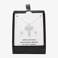 Sparkle Allure Womens Cubic Zirconia Pure Silver Over Brass Cross -pc. Jewelry Set