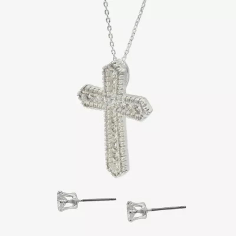 Sparkle Allure Womens Cubic Zirconia Pure Silver Over Brass Cross -pc. Jewelry Set
