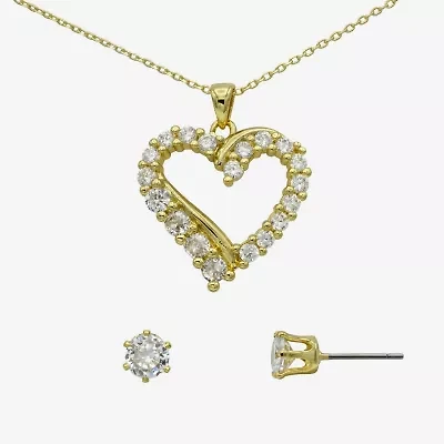 Sparkle Allure Womens Cubic Zirconia 14K Gold Over Brass Heart 2-pc. Jewelry Set