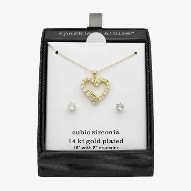 Sparkle Allure Womens Cubic Zirconia 14K Gold Over Brass Heart 2-pc. Jewelry Set