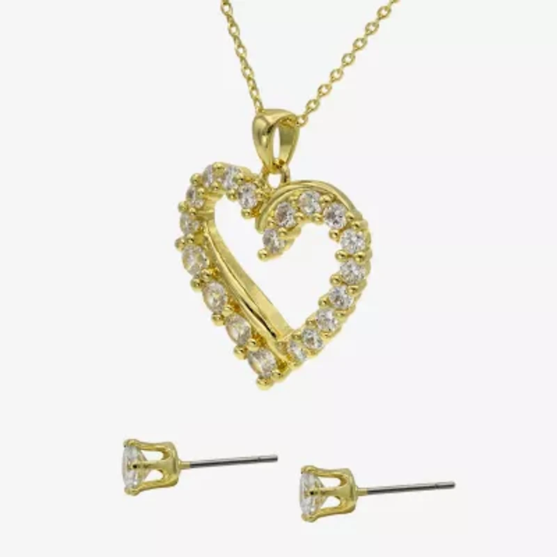 Sparkle Allure Womens Cubic Zirconia 14K Gold Over Brass Heart 2-pc. Jewelry Set