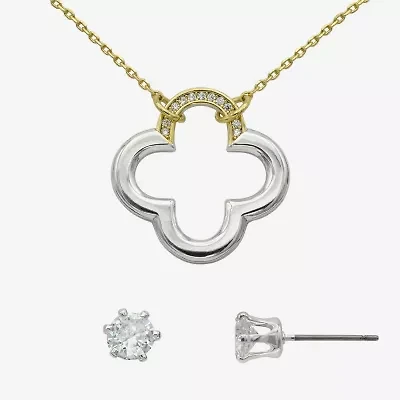 Sparkle Allure Womens Cubic Zirconia 14K Gold Over Brass Pure Silver Over Brass Clover 2-pc. Jewelry Set