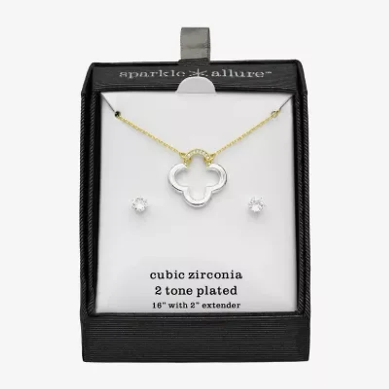 Sparkle Allure Womens Cubic Zirconia 14K Gold Over Brass Pure Silver Over Brass Clover 2-pc. Jewelry Set