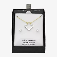 Sparkle Allure Womens Cubic Zirconia 14K Gold Over Brass Pure Silver Over Brass Clover 2-pc. Jewelry Set