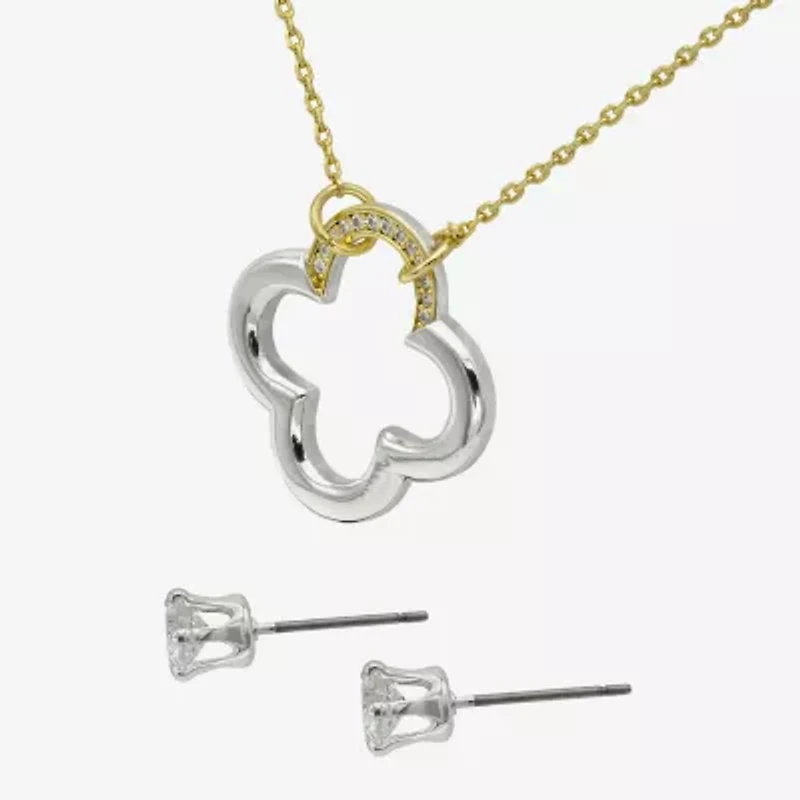 Sparkle Allure Womens Cubic Zirconia 14K Gold Over Brass Pure Silver Over Brass Clover 2-pc. Jewelry Set