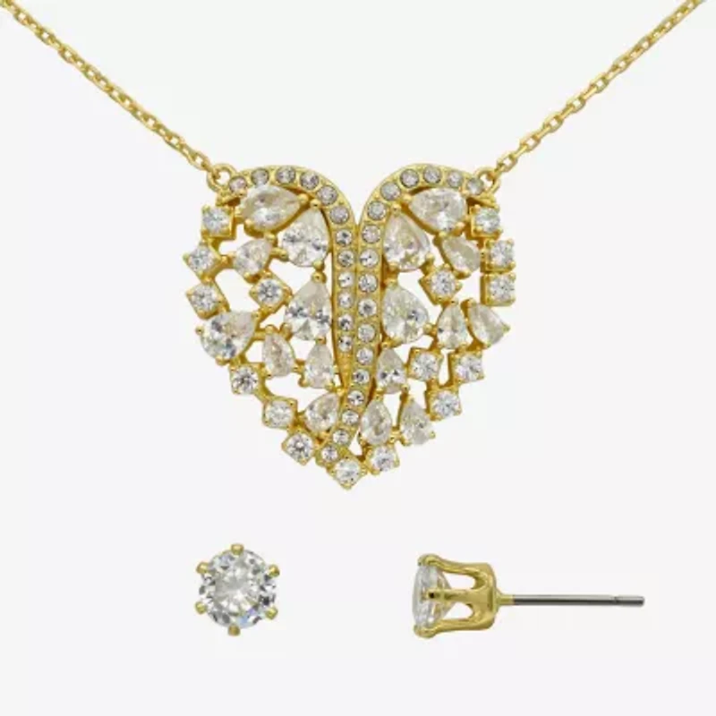 Sparkle Allure Womens Cubic Zirconia 14K Gold Over Brass Heart 2-pc. Jewelry Set