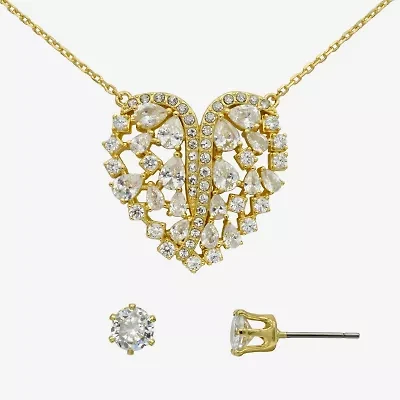 Sparkle Allure Womens Cubic Zirconia 14K Gold Over Brass Heart -pc. Jewelry Set