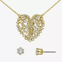 Sparkle Allure Womens Cubic Zirconia 14K Gold Over Brass Heart 2-pc. Jewelry Set