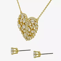 Sparkle Allure Womens Cubic Zirconia 14K Gold Over Brass Heart 2-pc. Jewelry Set