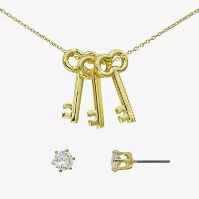 Sparkle Allure Womens Cubic Zirconia 14K Gold Over Brass Keys 2-pc. Jewelry Set