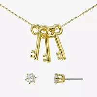 Sparkle Allure Womens Cubic Zirconia 14K Gold Over Brass Keys 2-pc. Jewelry Set