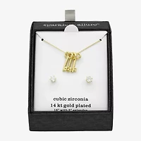 Sparkle Allure Womens Cubic Zirconia 14K Gold Over Brass Keys 2-pc. Jewelry Set