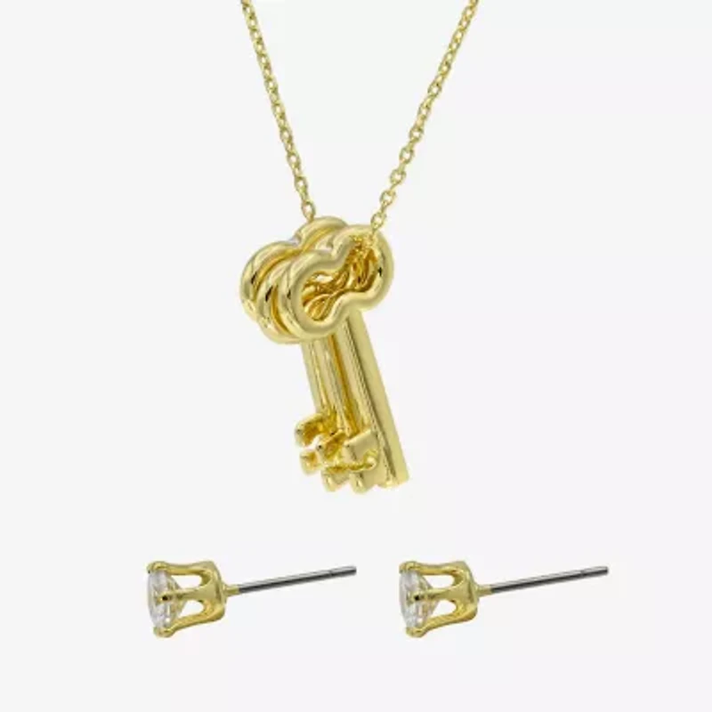 Sparkle Allure Womens Cubic Zirconia 14K Gold Over Brass Keys 2-pc. Jewelry Set