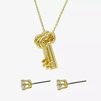 Sparkle Allure Womens Cubic Zirconia 14K Gold Over Brass Keys 2-pc. Jewelry Set