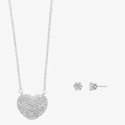 Sparkle Allure Womens Cubic Zirconia Pure Silver Over Brass Heart 2-pc. Jewelry Set