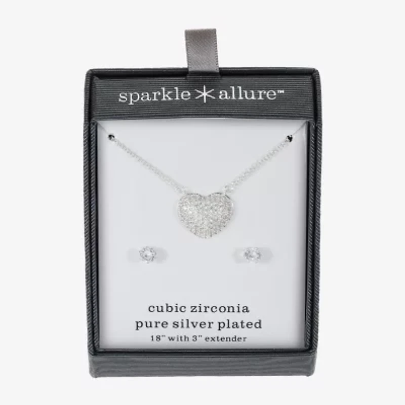 Sparkle Allure Womens Cubic Zirconia Pure Silver Over Brass Heart 2-pc. Jewelry Set