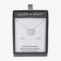 Sparkle Allure Womens Cubic Zirconia Pure Silver Over Brass Heart 2-pc. Jewelry Set