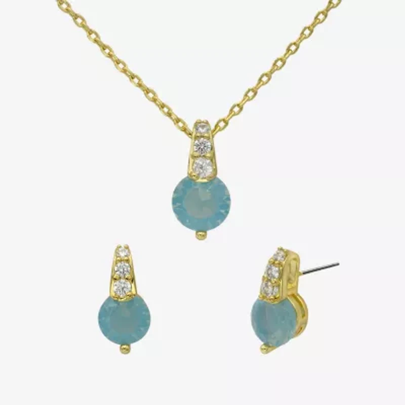 Sparkle Allure Womens Blue Cubic Zirconia 14K Gold Over Brass Round 2-pc. Jewelry Set