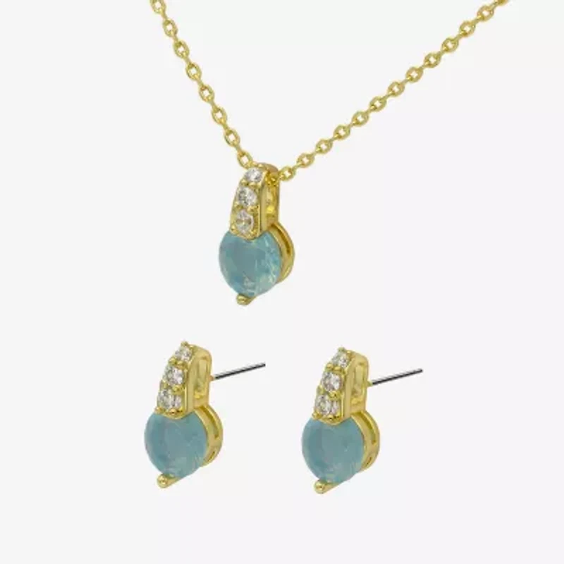 Sparkle Allure Womens Blue Cubic Zirconia 14K Gold Over Brass Round 2-pc. Jewelry Set