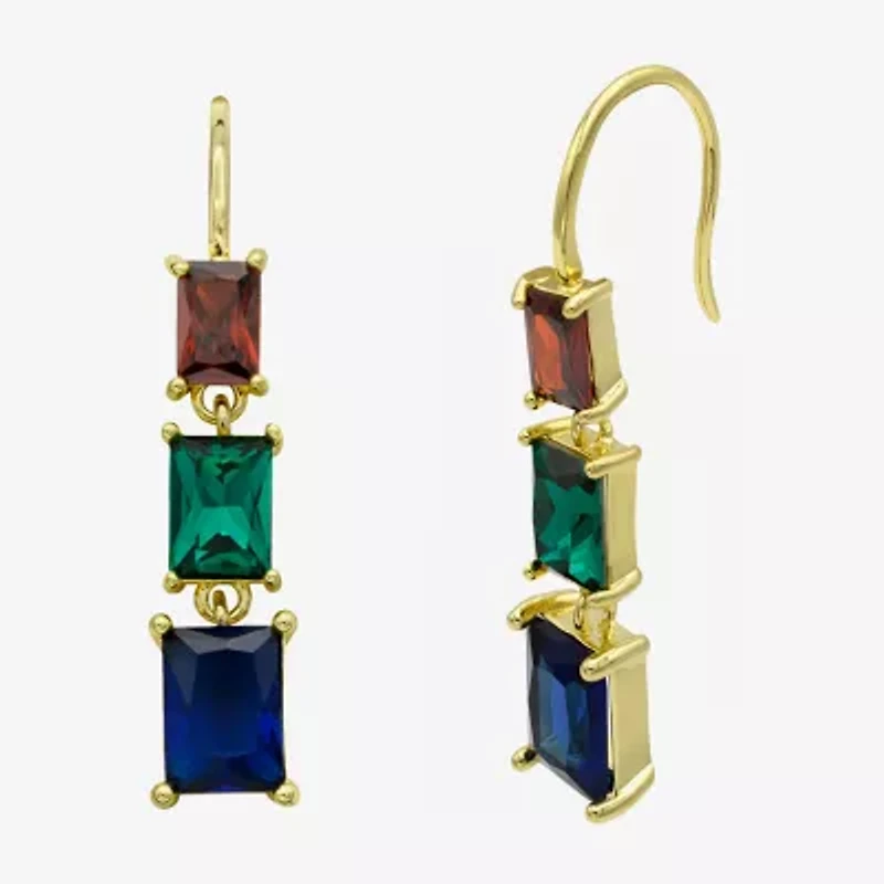 Sparkle Allure Womens Multi Color Cubic Zirconia 14K Gold Over Brass Drop Earrings