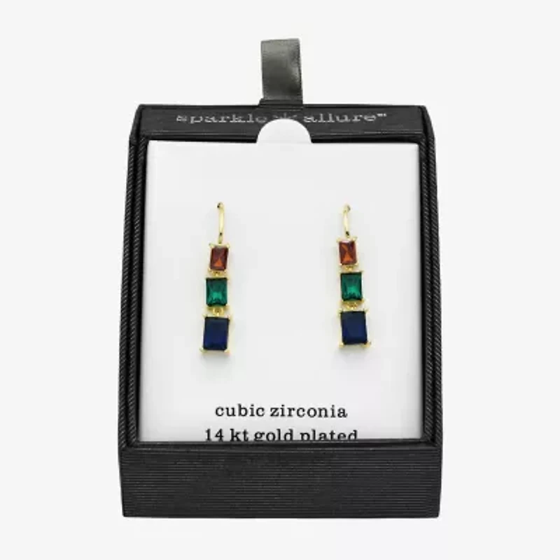 Sparkle Allure Womens Multi Color Cubic Zirconia 14K Gold Over Brass Drop Earrings
