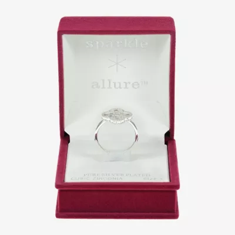 Sparkle Allure Womens Cubic Zirconia Pure Silver Over Brass Clover Cocktail Ring