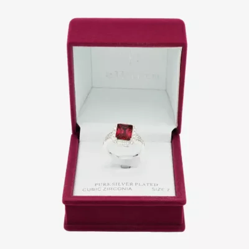 Sparkle Allure Womens Crystal Pure Silver Over Brass Halo Cocktail Ring