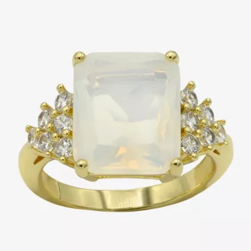 Sparkle Allure Womens Blue Crystal 14K Gold Over Brass Cocktail Ring