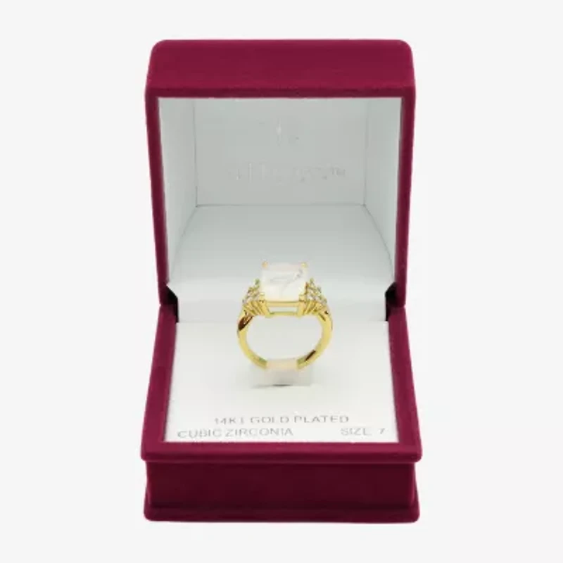 Sparkle Allure Womens Blue Crystal 14K Gold Over Brass Cocktail Ring