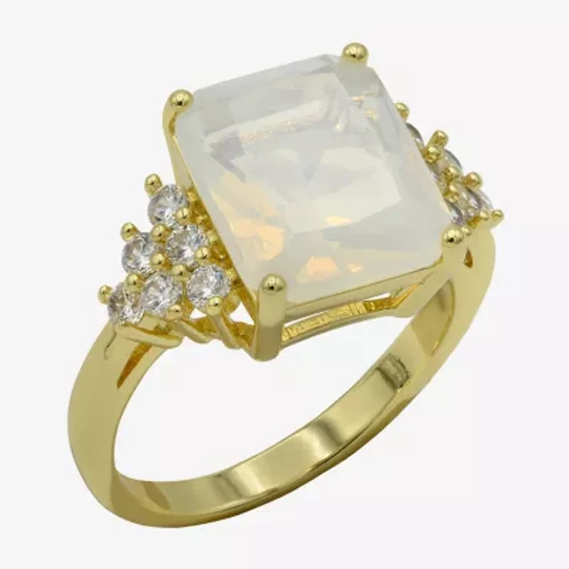 Sparkle Allure Womens Blue Crystal 14K Gold Over Brass Cocktail Ring