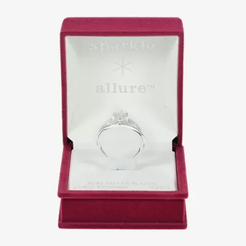 Sparkle Allure Womens Crystal Pure Silver Over Brass Marquise Engagement Ring