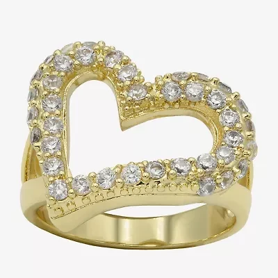 Sparkle Allure Womens 3MM Cubic Zirconia 14K Gold Over Brass Heart Band