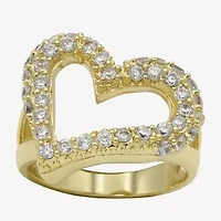 Sparkle Allure Womens 3MM Cubic Zirconia 14K Gold Over Brass Heart Band