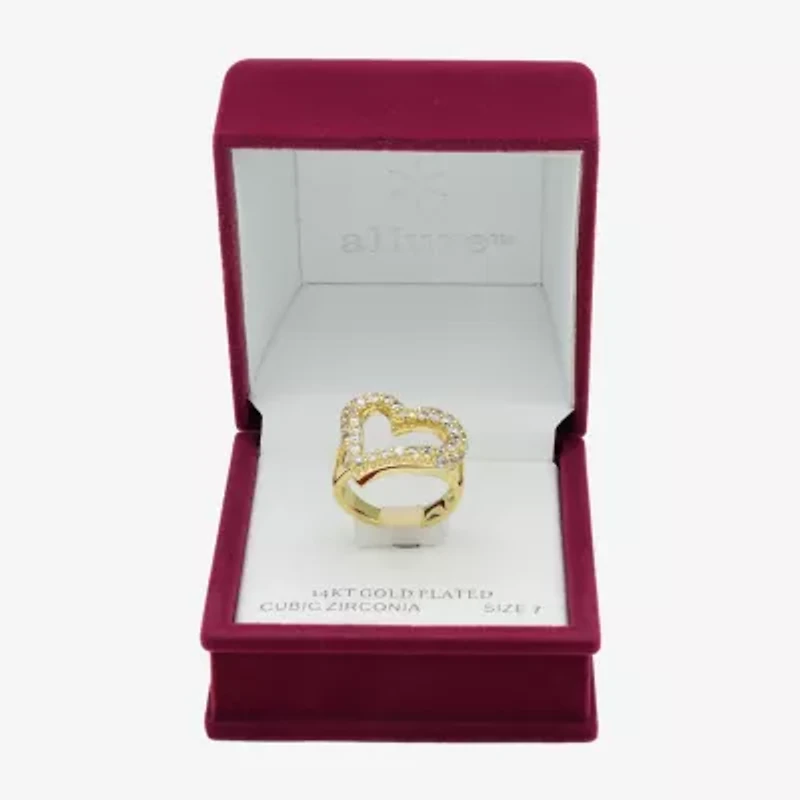 Sparkle Allure Womens 3MM Cubic Zirconia 14K Gold Over Brass Heart Band