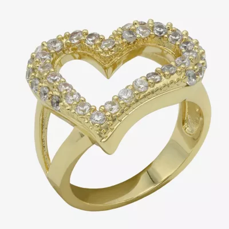Sparkle Allure Womens 3MM Cubic Zirconia 14K Gold Over Brass Heart Band